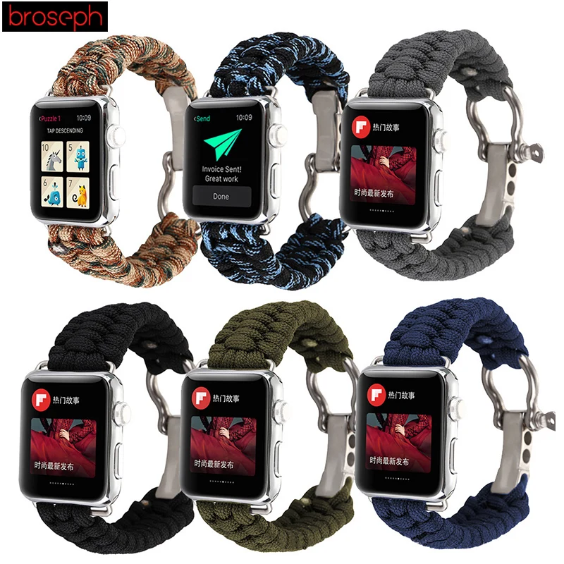 

Woven Nylon Rope Strap for Apple Watch Band 3 2 1 Outdoor Lifesaving Watchband for Apple Watch Series 38mm 42mm Wrist Bracelet