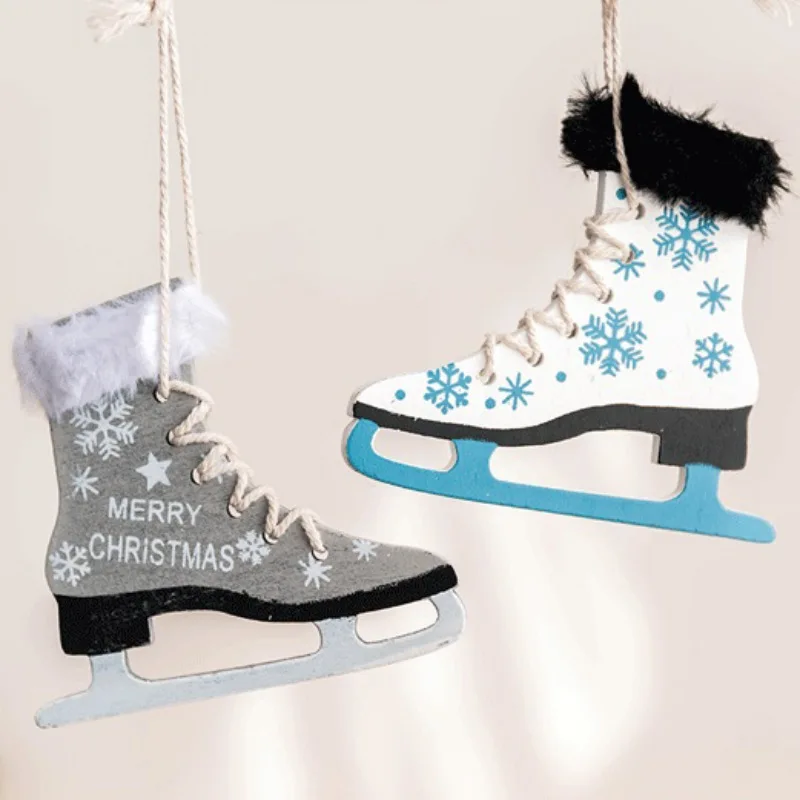 Рождественская деревянная ледяная обувь для скейтборда знак с колокольчиками Рождественские Подвески Рождественский зимний праздник висячие Висячие висячие украшения 3 цвета