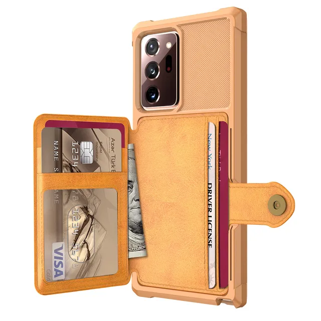 for Samsung Galaxy Note 20 Ultra/Note 20 5G Credit Card Case PU Leather Flip Wallet Cover with Photo Holder Hard Back Cover Brown