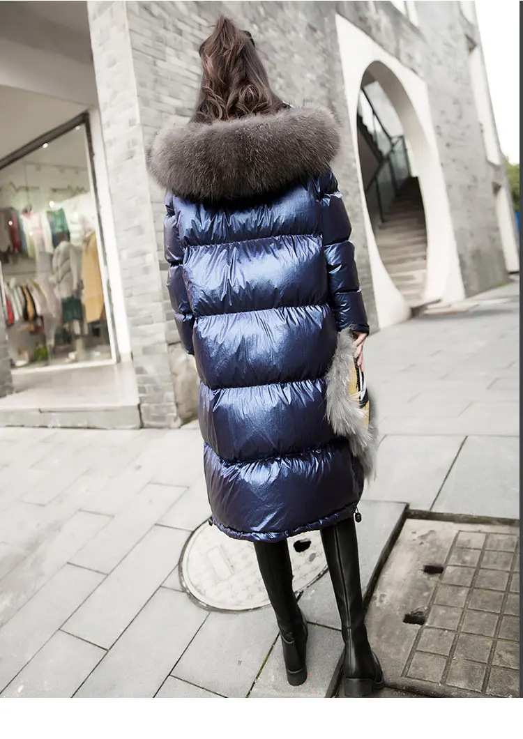 Утепленный пуховик с капюшоном, Женская стильная Глянцевая пуховая куртка, зимняя плотная куртка с капюшоном, белое пуховое пальто