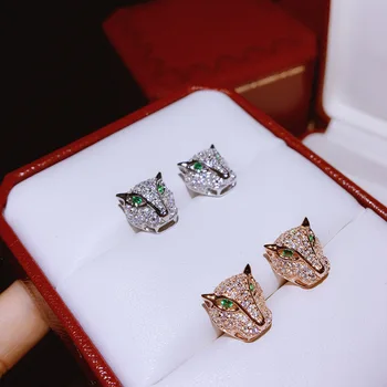 

Luxury New Silver Color Fashion Inlaid zircon Leopard Earrings Party Daily Jewelry Rose/White Gold Ear Studs