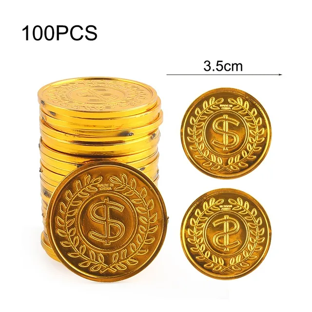 Pirate Gold Coins Plastic Set Gold Treasure Chest Coins for Play Favor Pirate Party Treasure Hunt Game Prize Kids Praise Toys 3