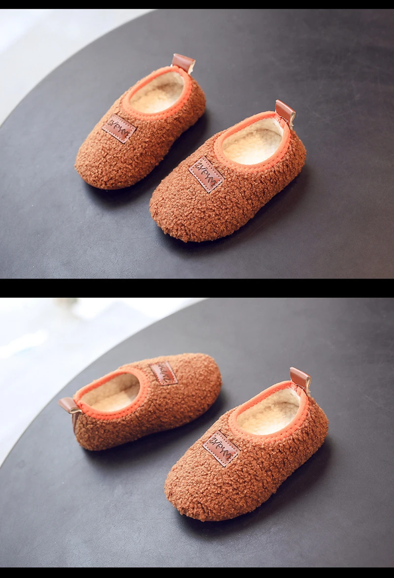 Детская домашняя обувь для мальчиков и девочек меховые тапочки; детская обувь из материала на основе хлопка новая детская Зимние тапочки для малышей, детей, зимняя теплая обувь