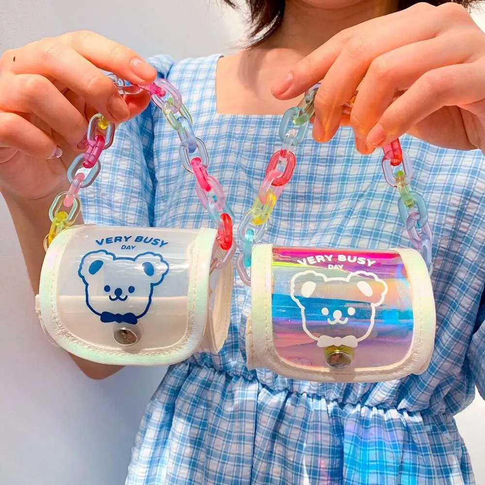 Earphone-Case Lipstick-Holder Coin-Purse Laser-Rainbow-Chain Mini-Bag Kawaii Handbag
