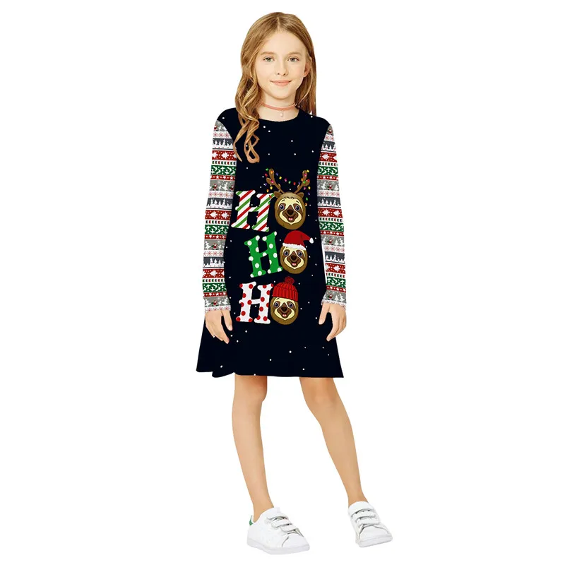 RAISEVERN, рождественское платье с принтом оленя для девочек повседневные платья с длинными рукавами для девочек детская одежда, костюм г., Рождество, для детей 9, 10, 11, 12 лет