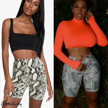 

Women Shorts Summer Sexy Skinny High Waist Ladies Casual Dance Cycle Print Fitness Stretch Shorts
