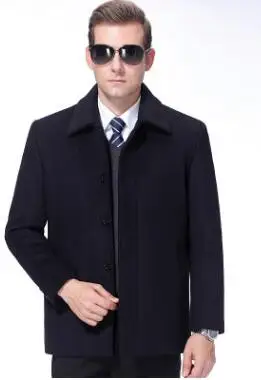 Black Blue Осенне-зимняя мужская одежда утепленное пальто воротник с лацканами шерстяное кашемировое пальто среднего возраста большого размера 100 кг Мужская короткая куртка - Цвет: Black Blue