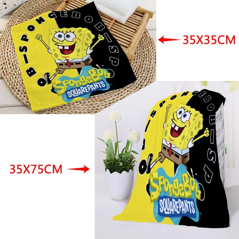

New arrival Custom Spongebob Printed Face Towel Microfiber Fabric Square rectangle Towels Size 35x35cm 35x75cm Custom Logo
