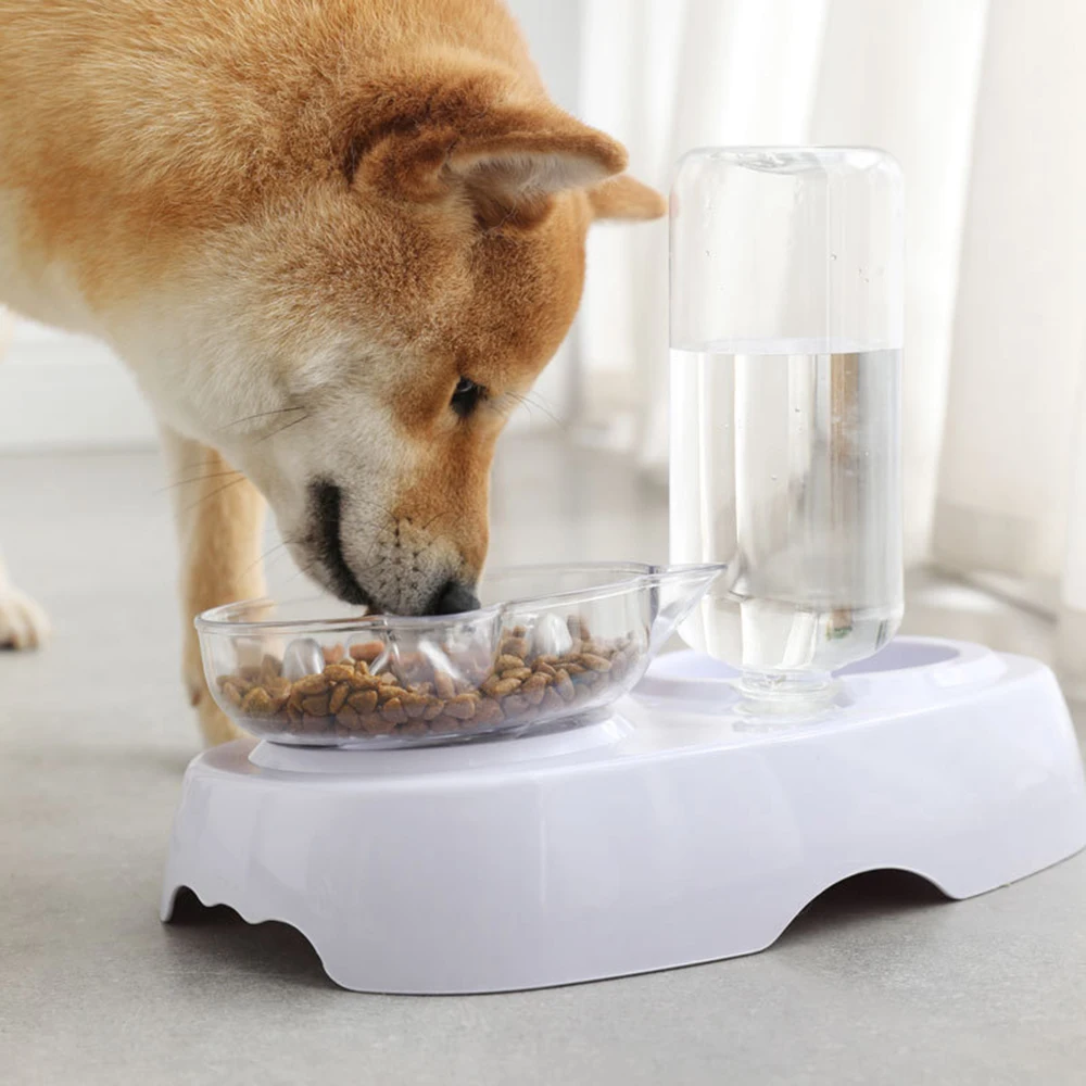 Dog Pet Bowl Feeder Double Bowl Cat Ears Bowl Cute Transparent Plastic Water Bottle Cat Bowl Cat Dog Food Bowl Feeder Water Bowl