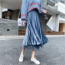 Черный/бежевый/зеленый/синий с обеих сторон можно носить бархатную юбку для женщин Осенняя Модная элегантная плиссированная фатиновая юбка для девочек