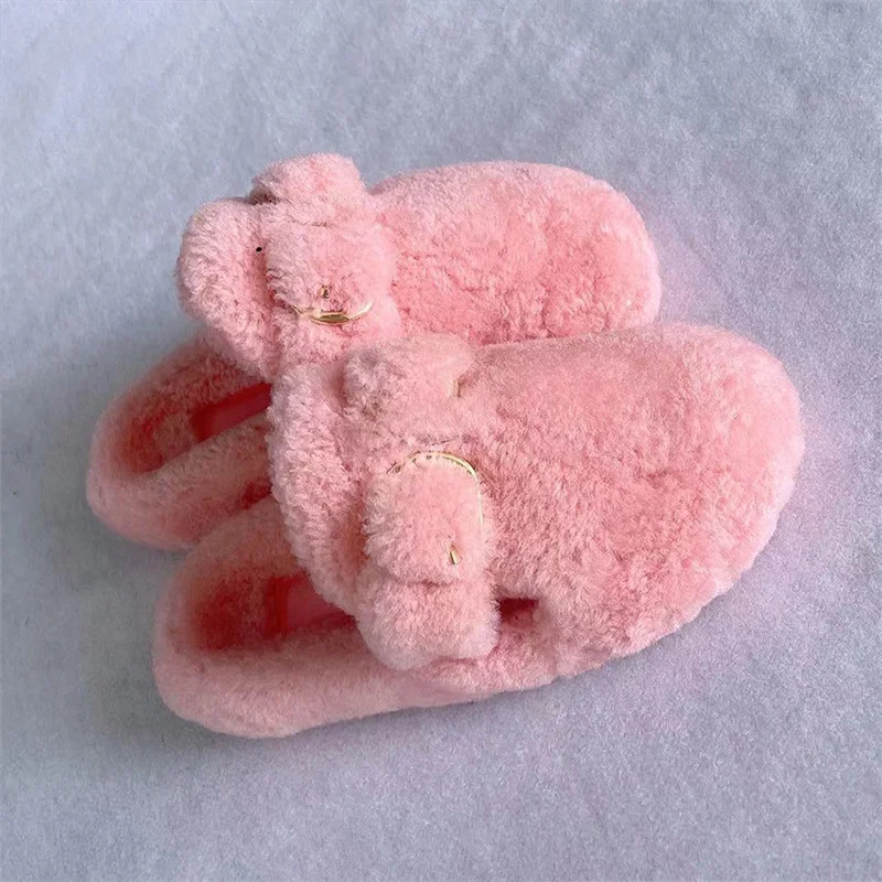 2021 New Women's Wool Flip Flops Autumn And Winter Warm Outdoor Slippers Casual Flat Slippers Warm Fur Home Shoes