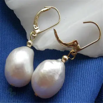 

13-14mm White Baroque Pearl Earrings Diy AAAA Irregular Elegant Classic Temperament