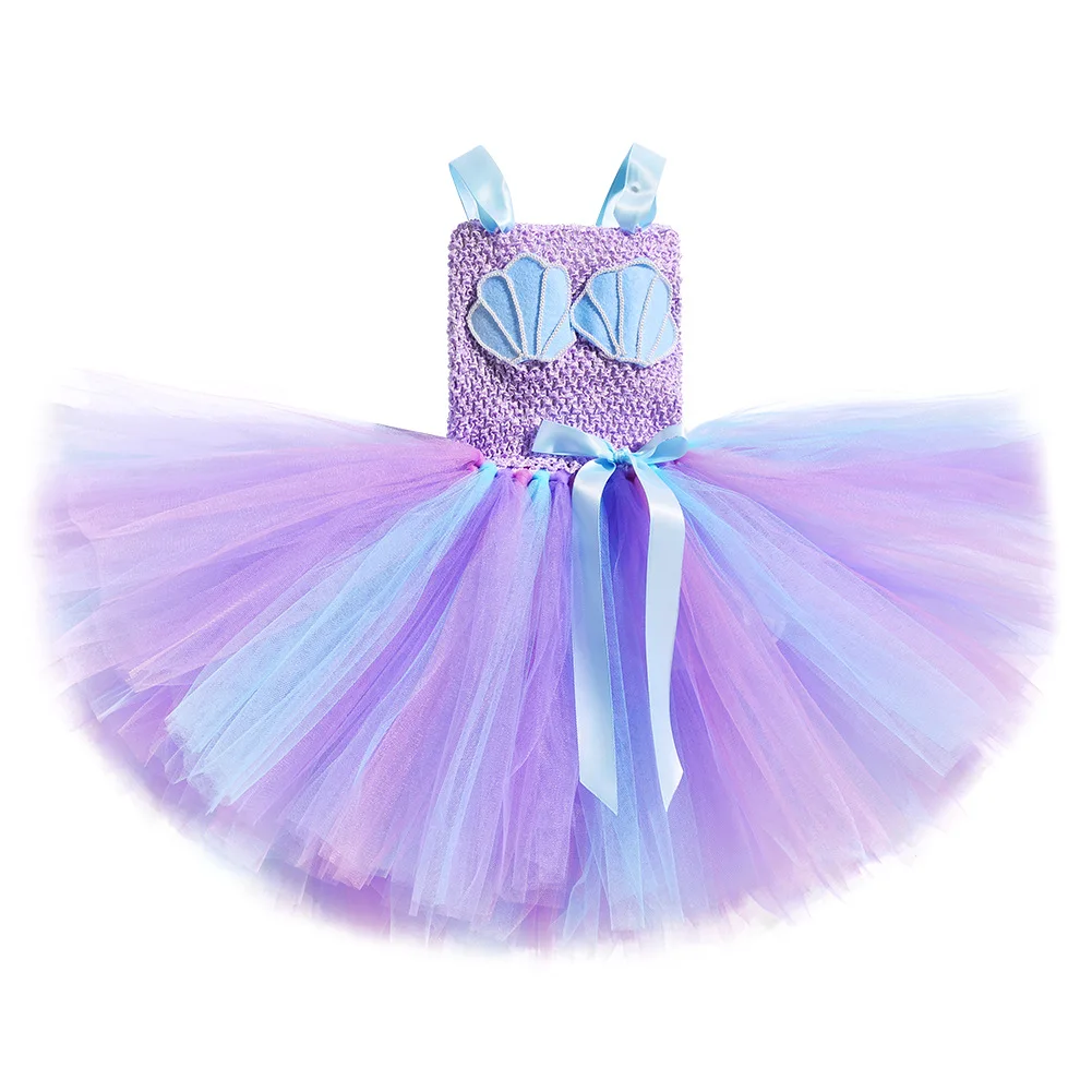 Children Unicorn Costume For Girls Halloween Cosplay Purple Dress Mermaid With Headwear Fish-scale Sequins Party Princess Dress
