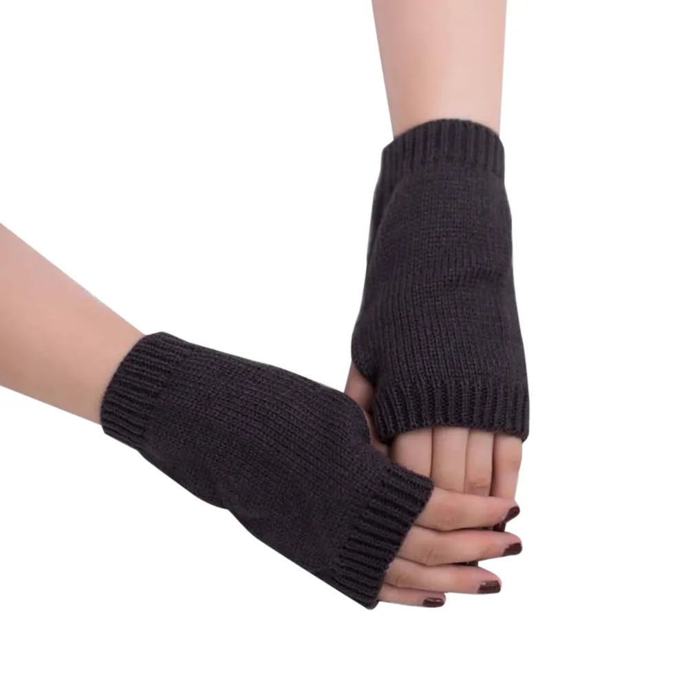 Для женщин трикотажный вязаный руки теплые, без пальцев Зимние перчатки мягкие теплые варежки - Цвет: E