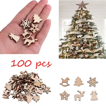 

Merry Christmas Navidad 2020 Christmas Decorations for Tree 100pcs XMAS Gift Wooden Snowflake Elk Christmas Decoration Kerst