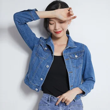 

Women Short Mini Denim Jacket Female Slim Candy Color Student Jackets Korean Fashion Casual Long Sleeve Blue Red Green Jacket