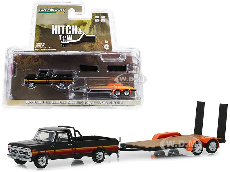 GL 1: 64 1977 FORD F-100 звукосниматель W/FREE WHEELING& планшетный прицеп сплав модель автомобиля литой под давлением металлические игрушки подарок на день рождения для детей мальчиков