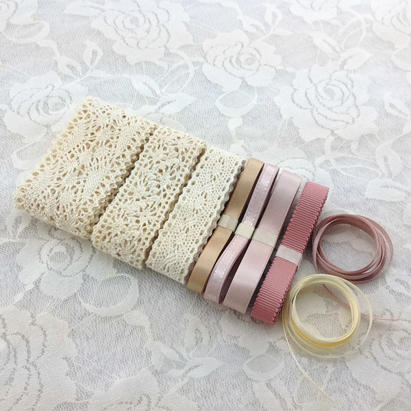 Смешанные 32 YDS Розовые атласные кружевные Grosgrain ленты набор тканевые Diy