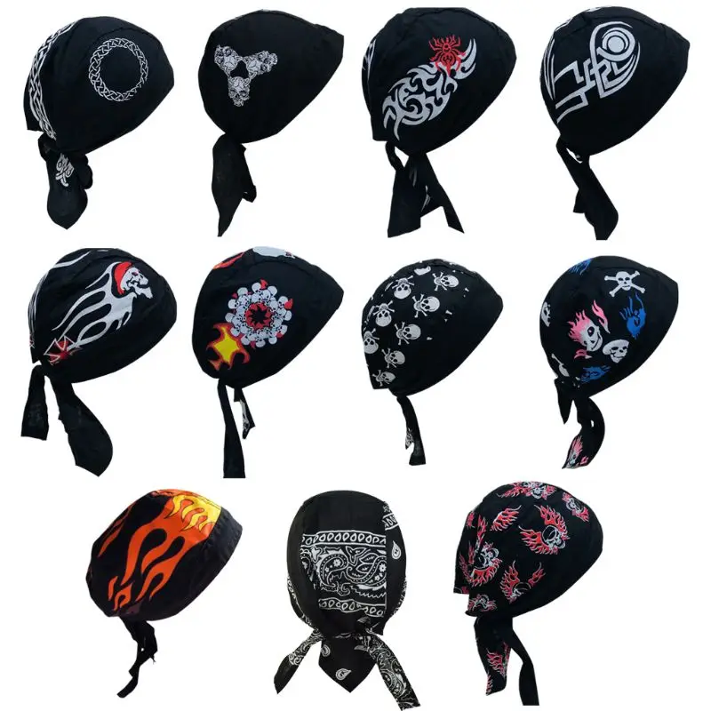 

Unisex Sport Outdoor Bandana Adjustable Head Wrap Hip Hop Skull Flames Print Motorcycle Beanie Helmet Cap Liner Pirate Headscarf