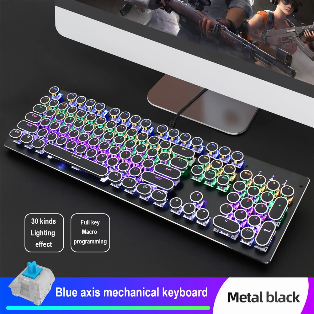 

NEW 104 Keys LED Computer Gamer Macro Backlit Mechanical Keyboard Retro Gaming Keyboards Rotating Vintage Blue Red Switch #N
