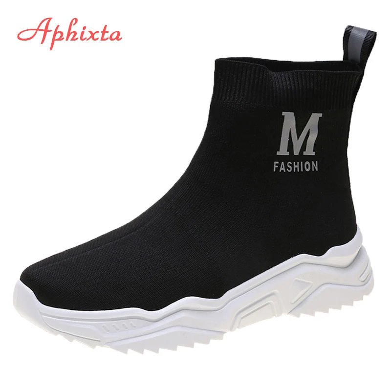 Black-Style 04 Сапоги aphixta, женские ботильоны, трикотажная ткань, без шнуровки, для женщин, Mujer, модные шнурки, без шнуровки, для женщин, Mujer, осенняя женская обувь - Color: Black-Style 04