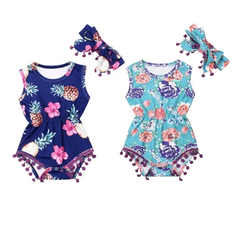 

Pudcoco Baby Summer Clothing Infant Newborn Baby Girl Tassel Bodysuits Headband Pineapple Outfit Sleeveless Floral 2pc Jumpsuit