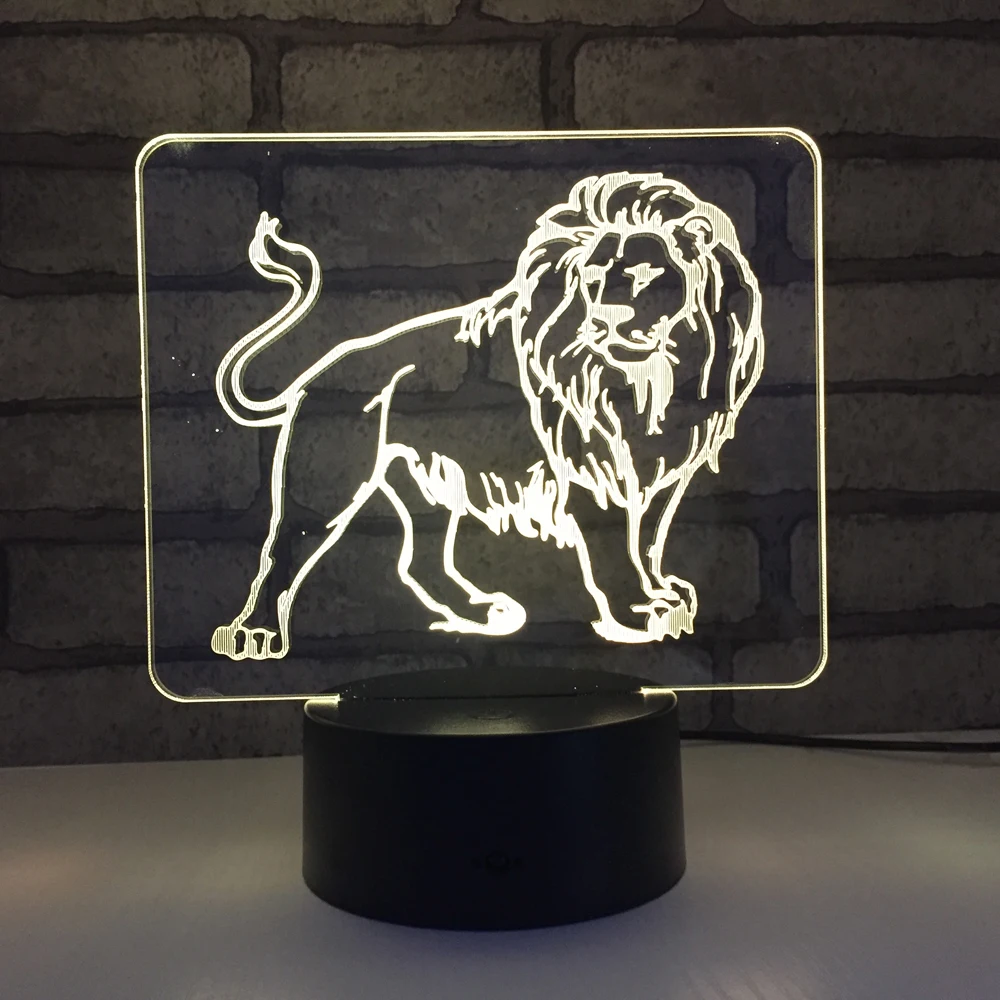Лев 3D светодиодный ночник RGB 7 цветов Изменение Настольная лампа фигурки 1817