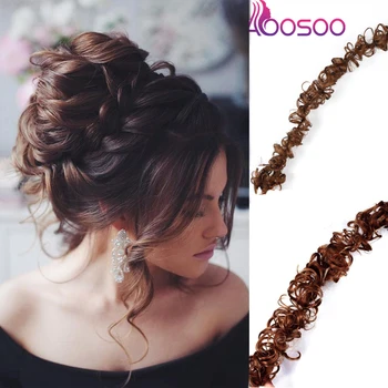

fashion Synthetic Women Curly Bun Chignon Elastic Band Clip In Hair Extensions Black Brown High Temperature Fiber Fake Hairpiece