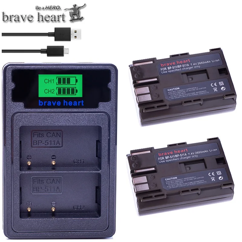 BP-511A BP-511 BP 511 BP511 Li-Ion Батарея+ type-c двойной Зарядное устройство для Canon BP-511 G6 G5 G3 G2 G1 EOS 300D 50D 40D 30D 20D 5D