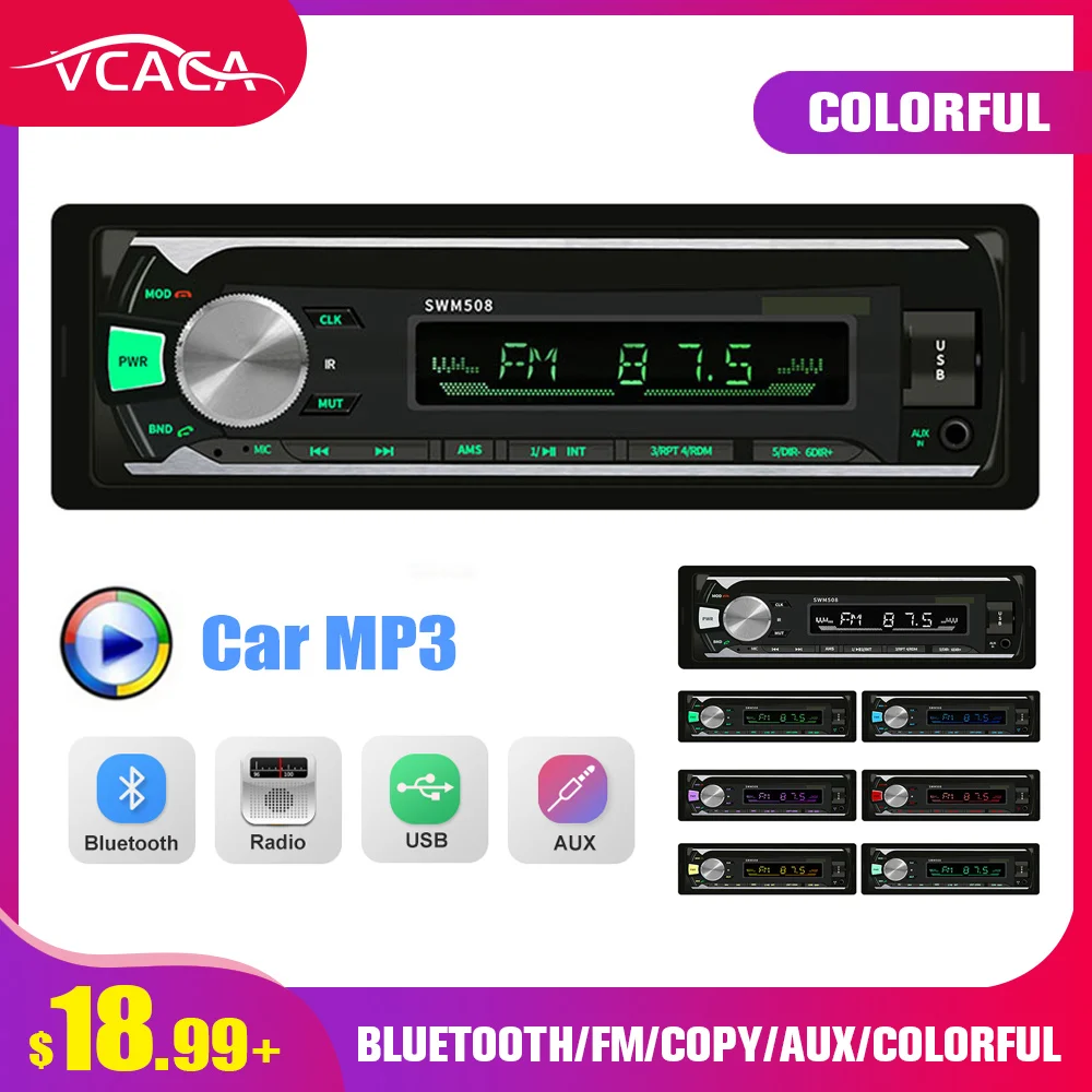VCACA автомобильный радиоприемник Bluetooth Fm запись/копирование AUX TF USB стерео дисплей