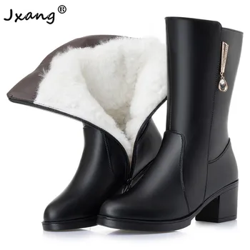 

JXANG 2020 Women boots for winter 2020 new genuine leather women dress boot wool woman big size 41 42 43 women Military boots
