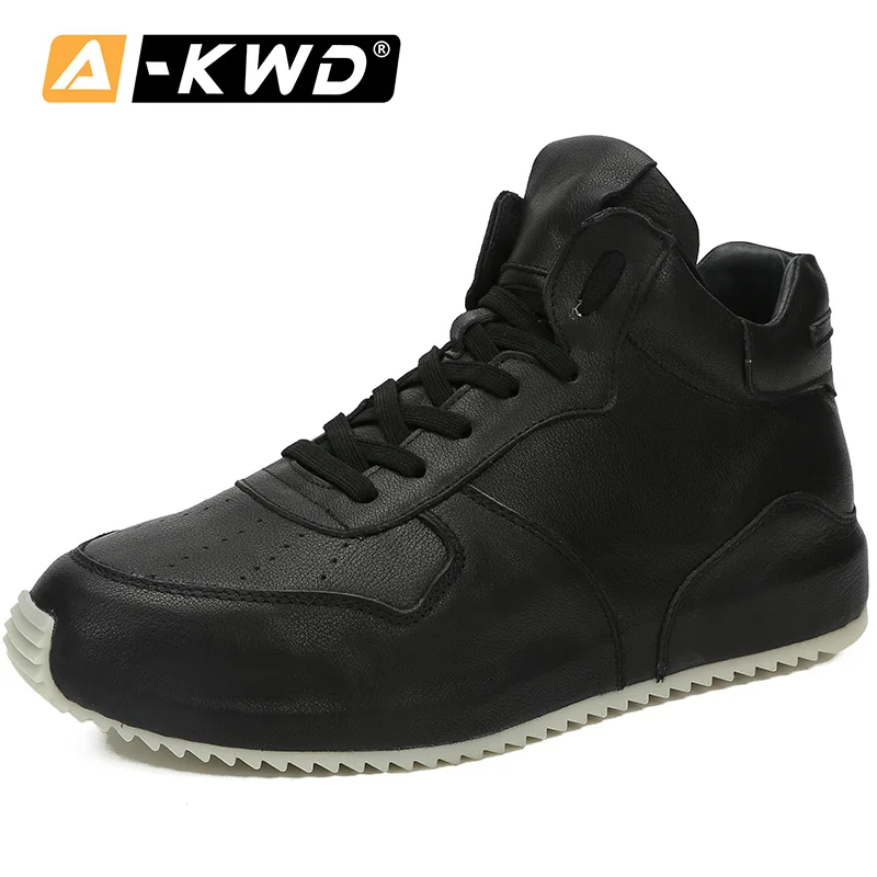 New Men Casual Shoes Fashion Black Designer Shoes Genuine Leather Shoes High Top Men Sneakers Chausure Homme Luxury Sneakers Men - Цвет: Черный