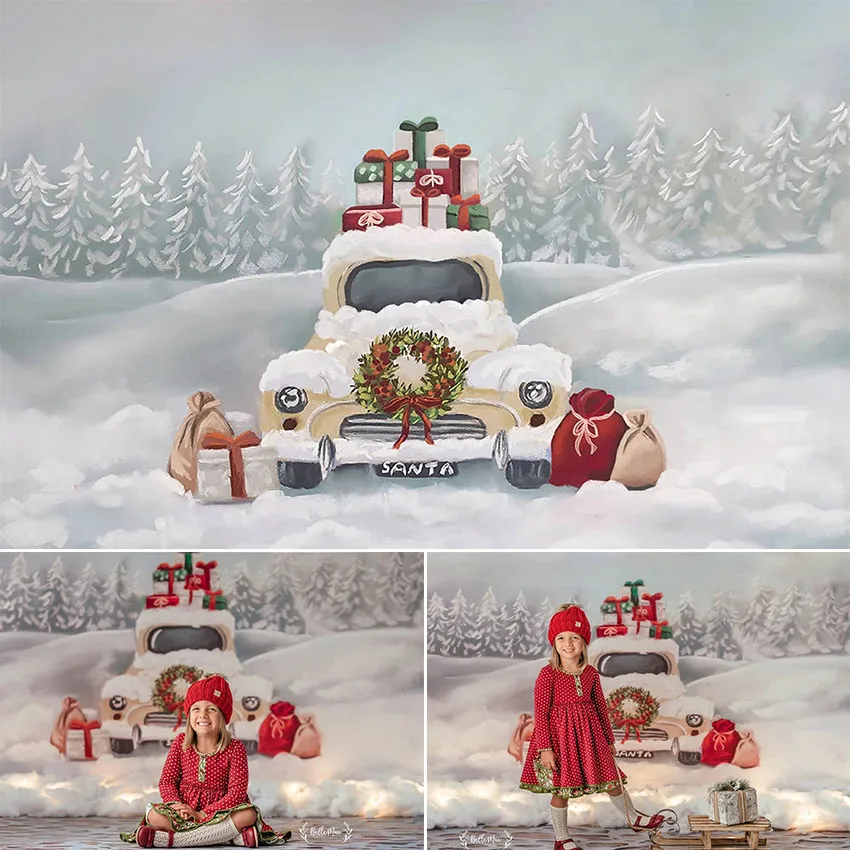 

Mocsicka Christmas Car Photography Backdrop Xmas Winter Snow Newborn Baby Portrait Photo Booth Background Photoshoot Photocall