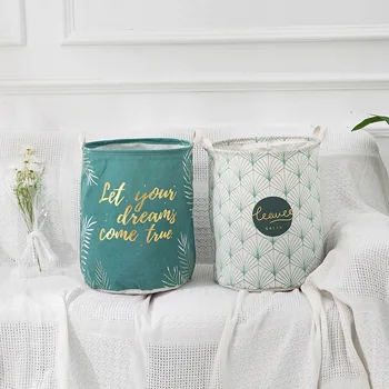 

Brand New leaves new cotton and linen laundry basket storage bucket home storage folding bedroom storage laundry basket