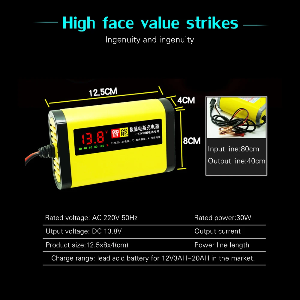 Full Automatic Car Motorcycle Battery Charger 12V 2A Smart 3 Stages Lead Acid AGM GEL Intelligent Car Battery Charger
