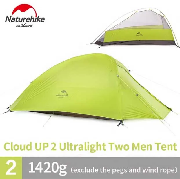 Naturehike Cloud Up Series 1 2 3 человек Сверхлегкий тент оборудование для кемпинга 20D нейлон Открытый Палатка с ковриком - Цвет: Up2 20D Green