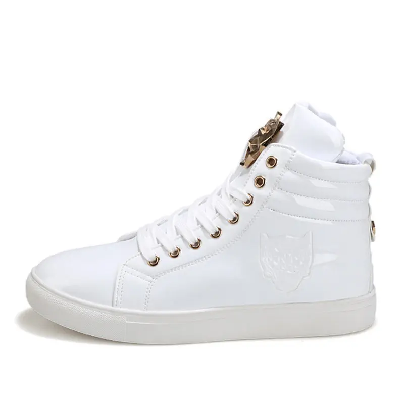 

2020 New Fashion High Top Casual Shoes For Men PU Leather Lace Up Red White Black Color Mens Casual Shoes Men High Top Shoes