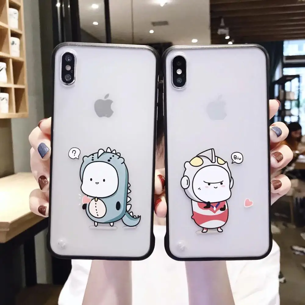 

IMIDO Altman Frameless Cartoon Phone Case For Huawei p30 p30 pro mate20 mate20 pro Couples Lanyard Simple Cute PC Back Cover
