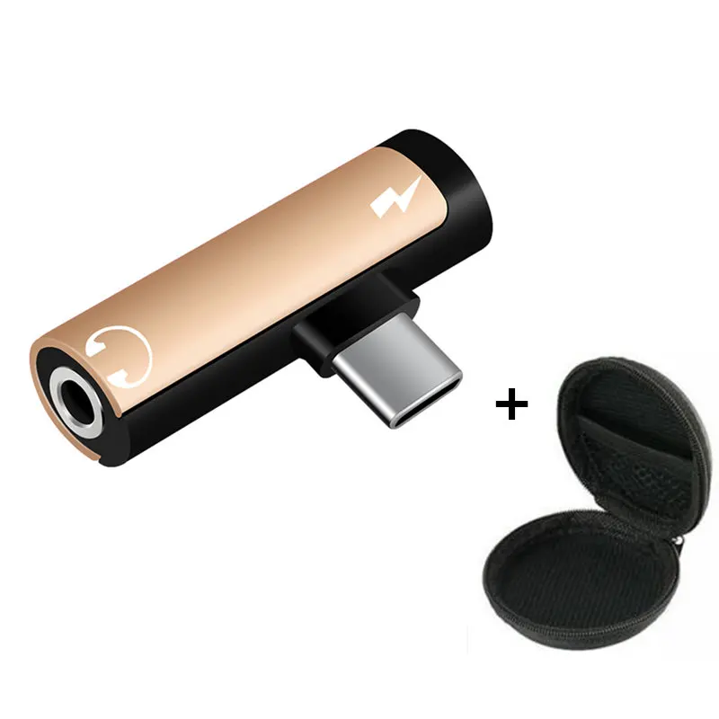 gold with bag Тип C до 3,5 мм аудио адаптер для наушников USB C тип-c 3,5 Aux разъем для наушников зарядный кабель для huawei mate 20 30 Pro для Xiaomi 8 9 - Цвет: gold with bag