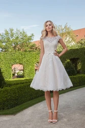 Short Wedding Dress Knee-Length Scoop Cap Sleeve Lace Short Bridal Party Gowns Robe De Mariée Custom Made