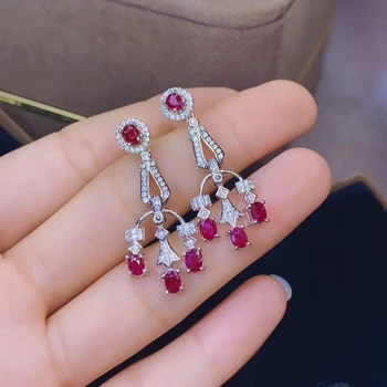 

luxurious fan tassel natural red ruby stone drop earrings 925 silver Natural gemstone drop earring women for anniversary