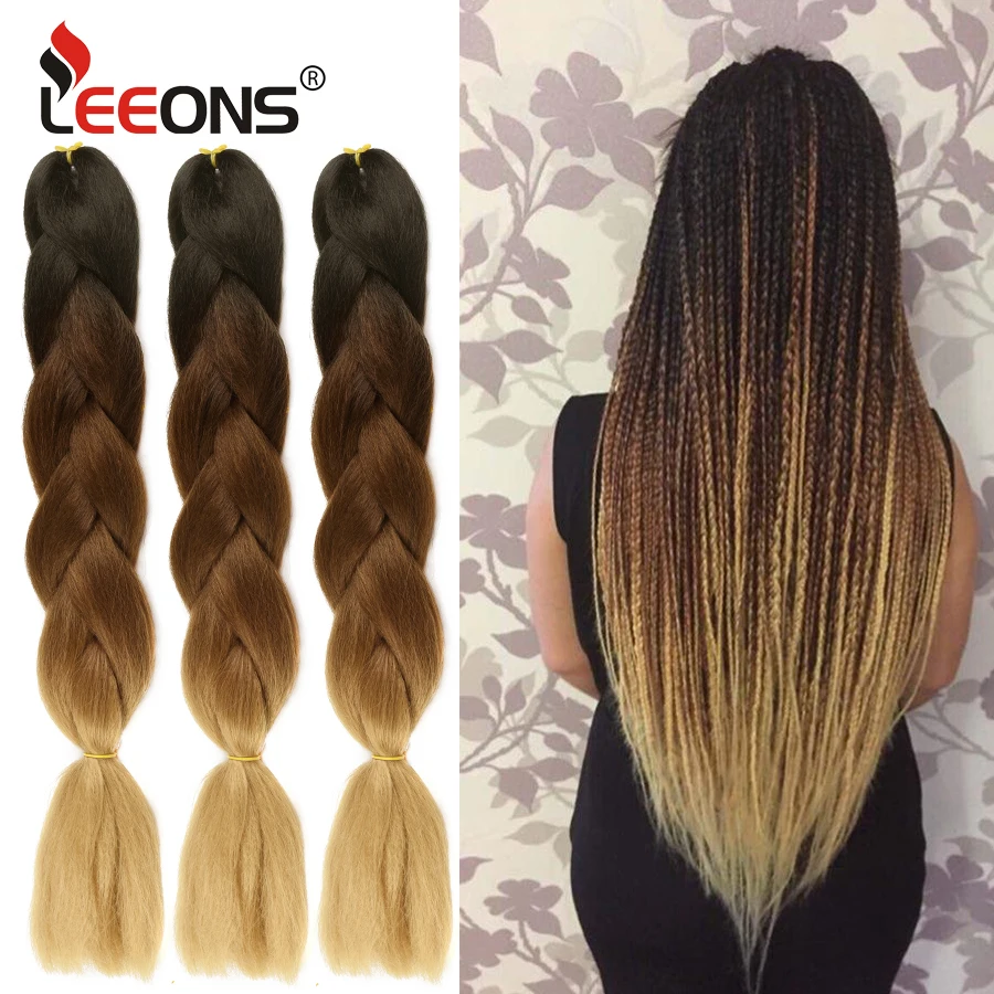 Leeons Purple Pink Blue Jumbo Braid Synthetic Ombre Braiding Hair Extensions 24inch 100g/Pack Long Jumbo Braids Crochet Hair