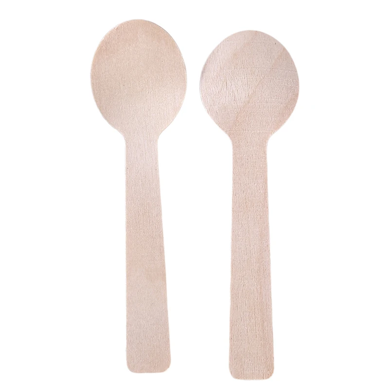 100Pcs/Pack Ice Cream Scoop Disposable Wooden Spoon Coffee Honey Spoon Teaspoon Tableware Mini Cutlery Set Kitchen Accessories