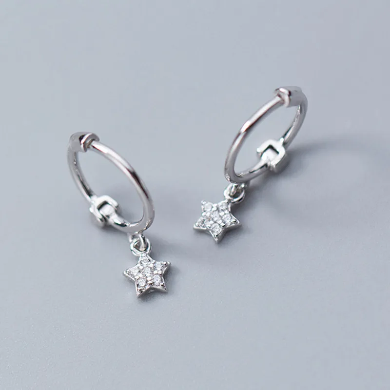 INZATT, настоящее 925 пробы, серебряные циркониевые серьги-кольца в форме звезды, модные женские геометрические серьги, милые ювелирные изделия, подарок
