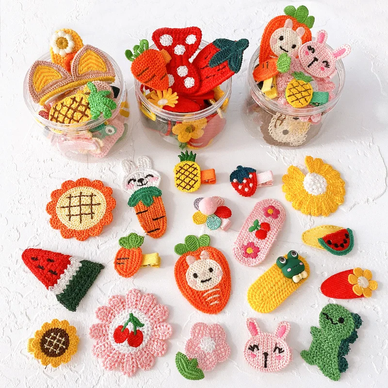 

5/6/10/20 Pcs/Box Girls Cute Knitting Animal Cartoon Flower Hair Clips Children Sweet Soft Hairpins Kid Hair Accessories Set
