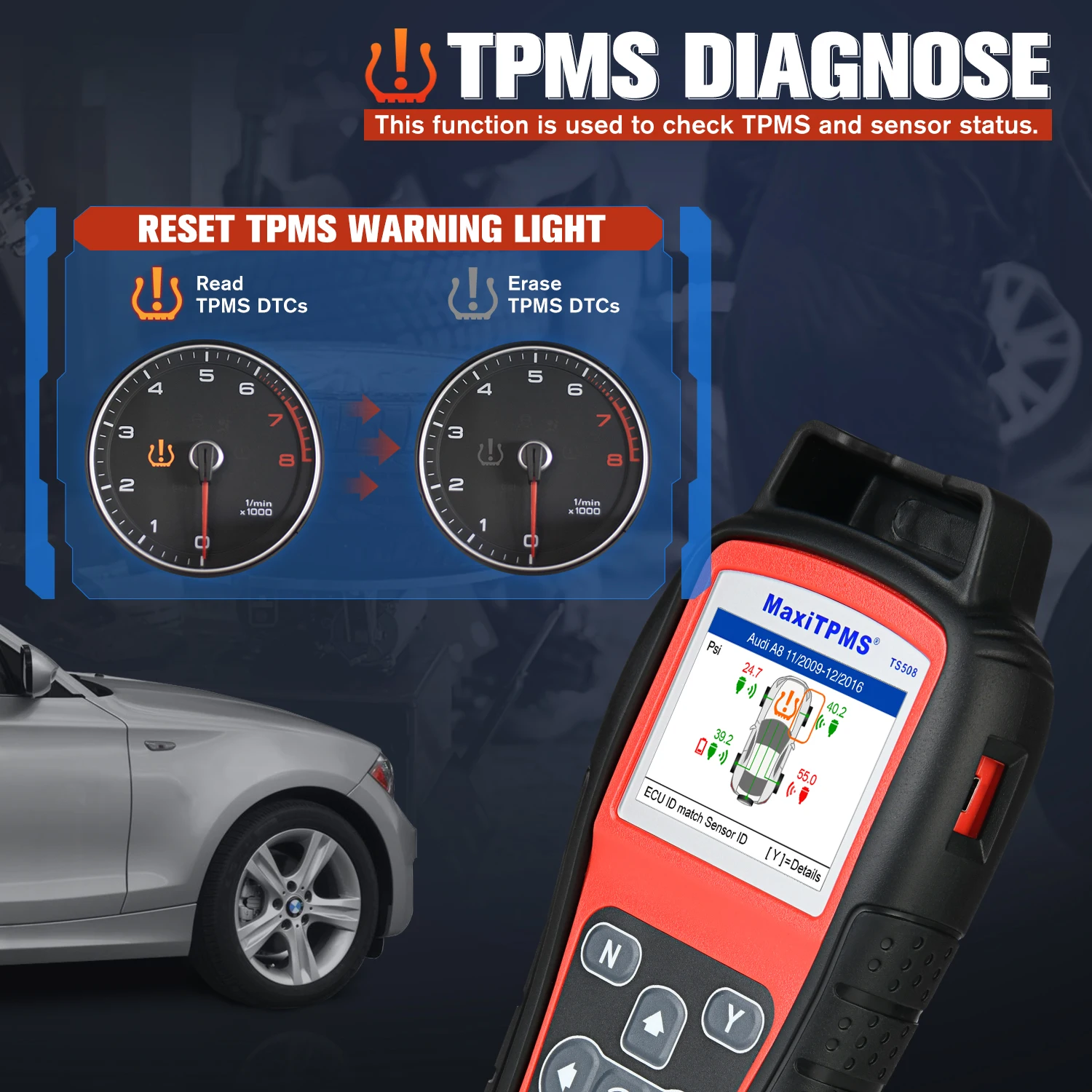 Autel MaxiTPMS TS508 TPMS Relearn Tool, 2021 Newest Sensor Programming Program 315/433 MHz Scanner Car Repair Tool Code Reader buy car inspection equipment