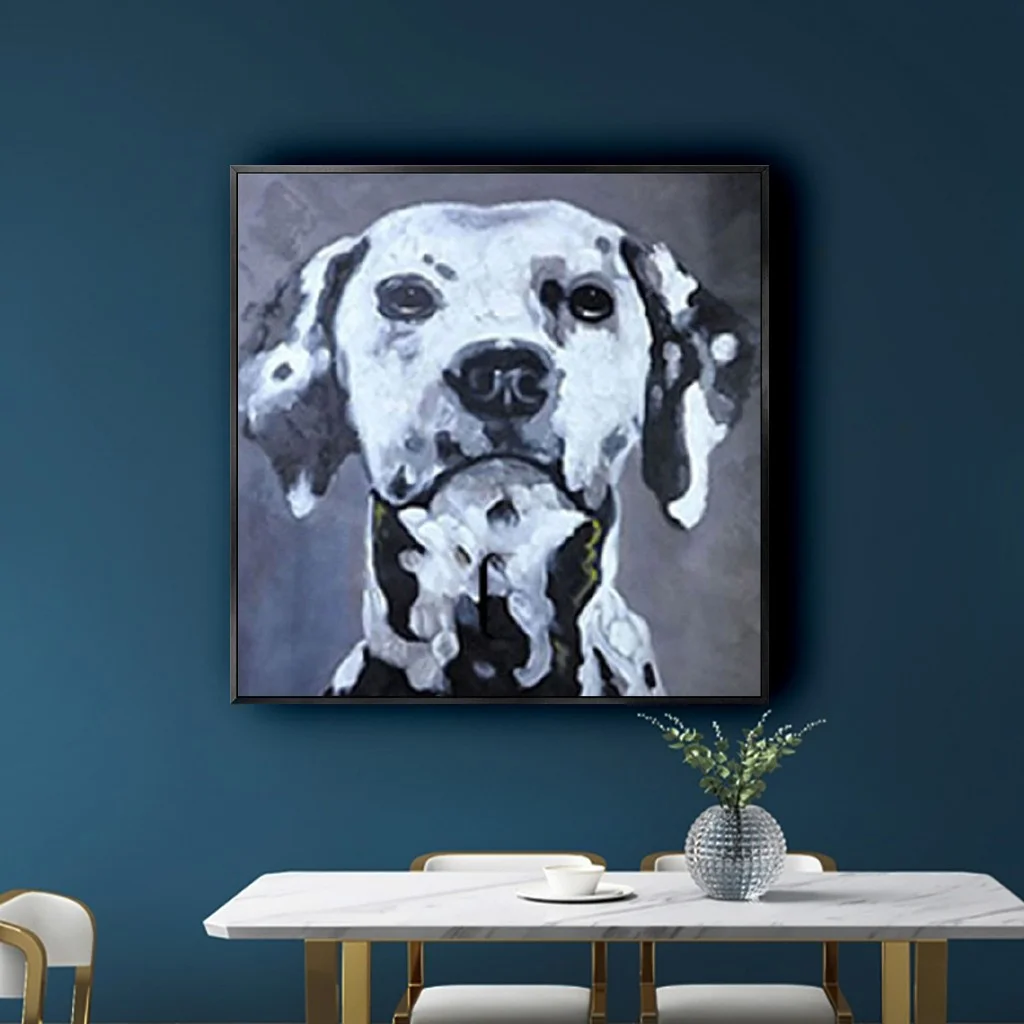 World famous dog Canvas Paintings on the Wall Art Pet 100%Hand Painted Black and white Animals Pictures for room decor mural | Дом и сад