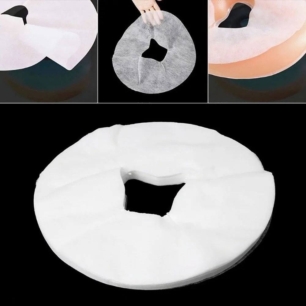 100Pcs Disposable Face Pad Non Woven Spa Pillow Cover Face Hole Mat