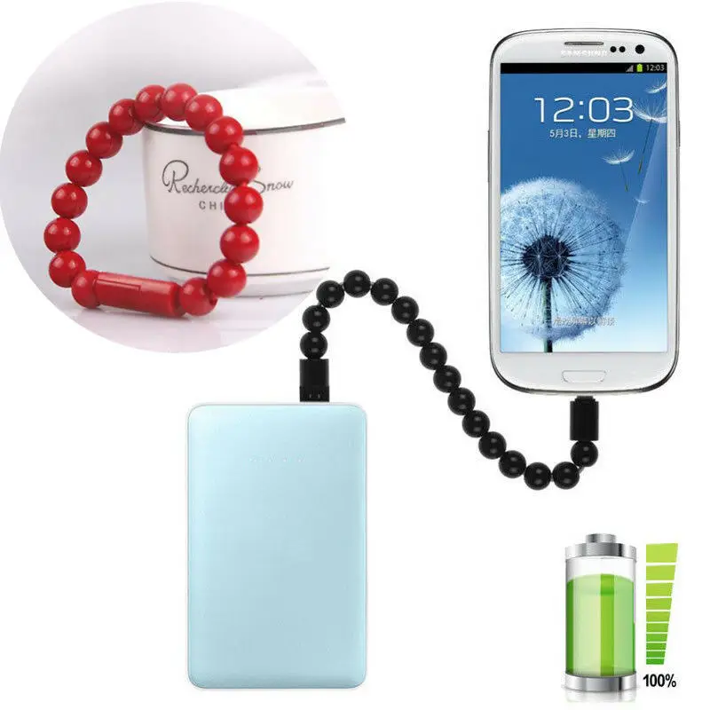 Wearable Bracelet Charger Cable Data Charging Jewelry Beads Wrist Band Outdoor Portable Sync Cord For iPhone Micro USB Type C