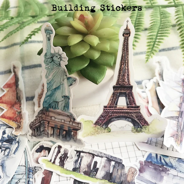 

16Pcs/Pack Vintage World Travel Building Sticker DIY Craft Scrapbooking Album Junk Journal Planner Decorative Stickers